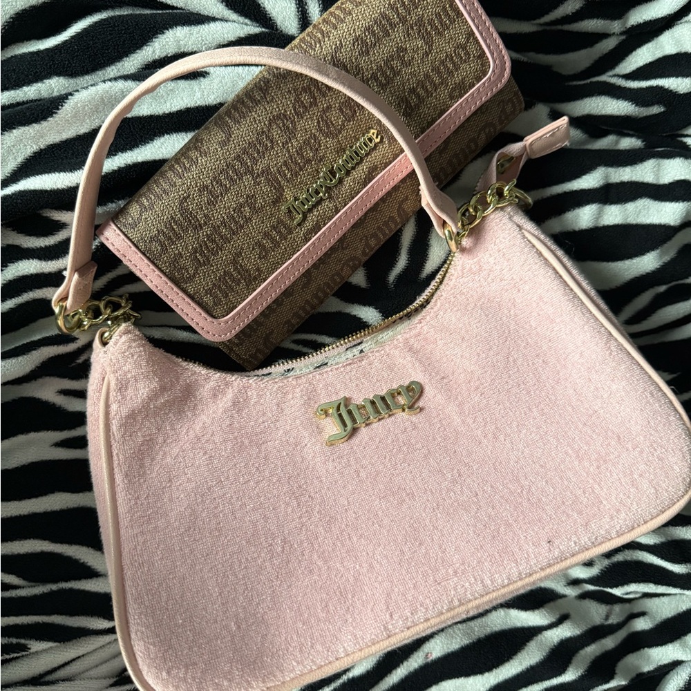 Juicy Couture Pink and Brown Shoulder Bag with Wallet (SET)